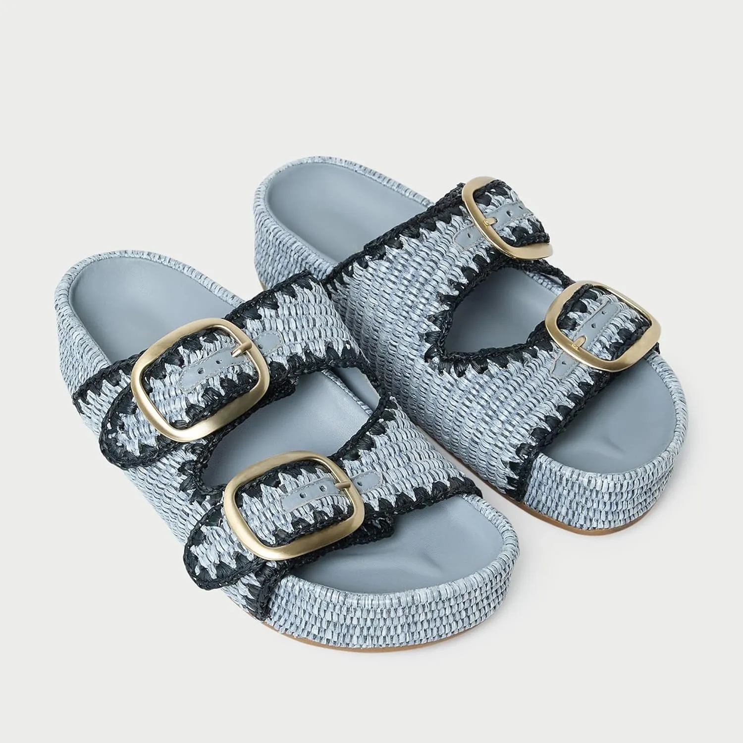 Arqa Raffia Platform Sandals for Women Open Toe Natural Straw Footbed Slides Comfortable Casual Adjustable Buckle Strap Woven Flatform Sandal Summer Beach Wedge Heel Slippers