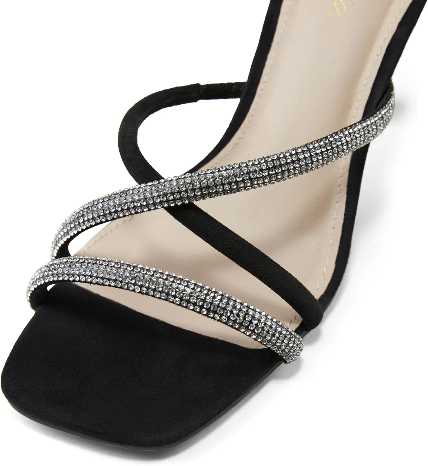 Arromic Women's Rhinestone Strappy High Stiletto Heels Square Open Toe Heeled Slip on Sandals Date Party Dress Wedding Sexy Crystal Straps Heels Shoes