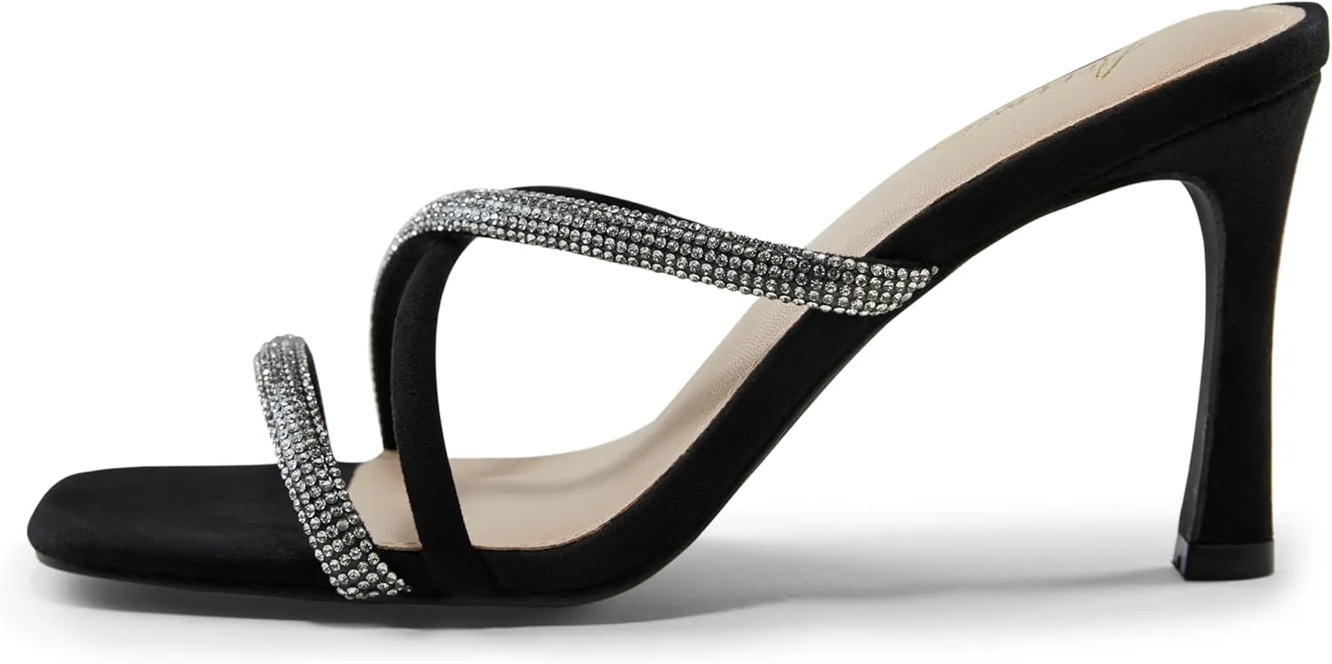 Arromic Women's Rhinestone Strappy High Stiletto Heels Square Open Toe Heeled Slip on Sandals Date Party Dress Wedding Sexy Crystal Straps Heels Shoes
