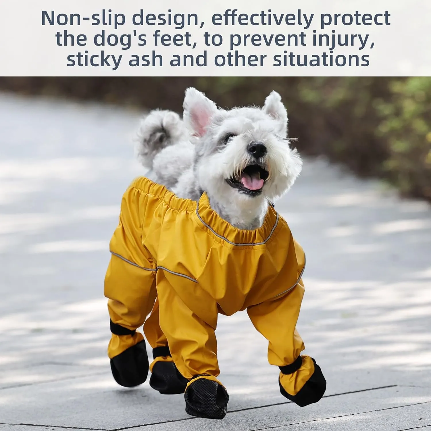 ASENKU Dog Shoes for Small Dogs, Soft Adjustable Dog Clothes with Dog Boots, Waterproof Anti-Slip Dog Boots & Paw Protectors for Rainy Days, Outdoor Walking, Running, Hiking (Yellow, S)