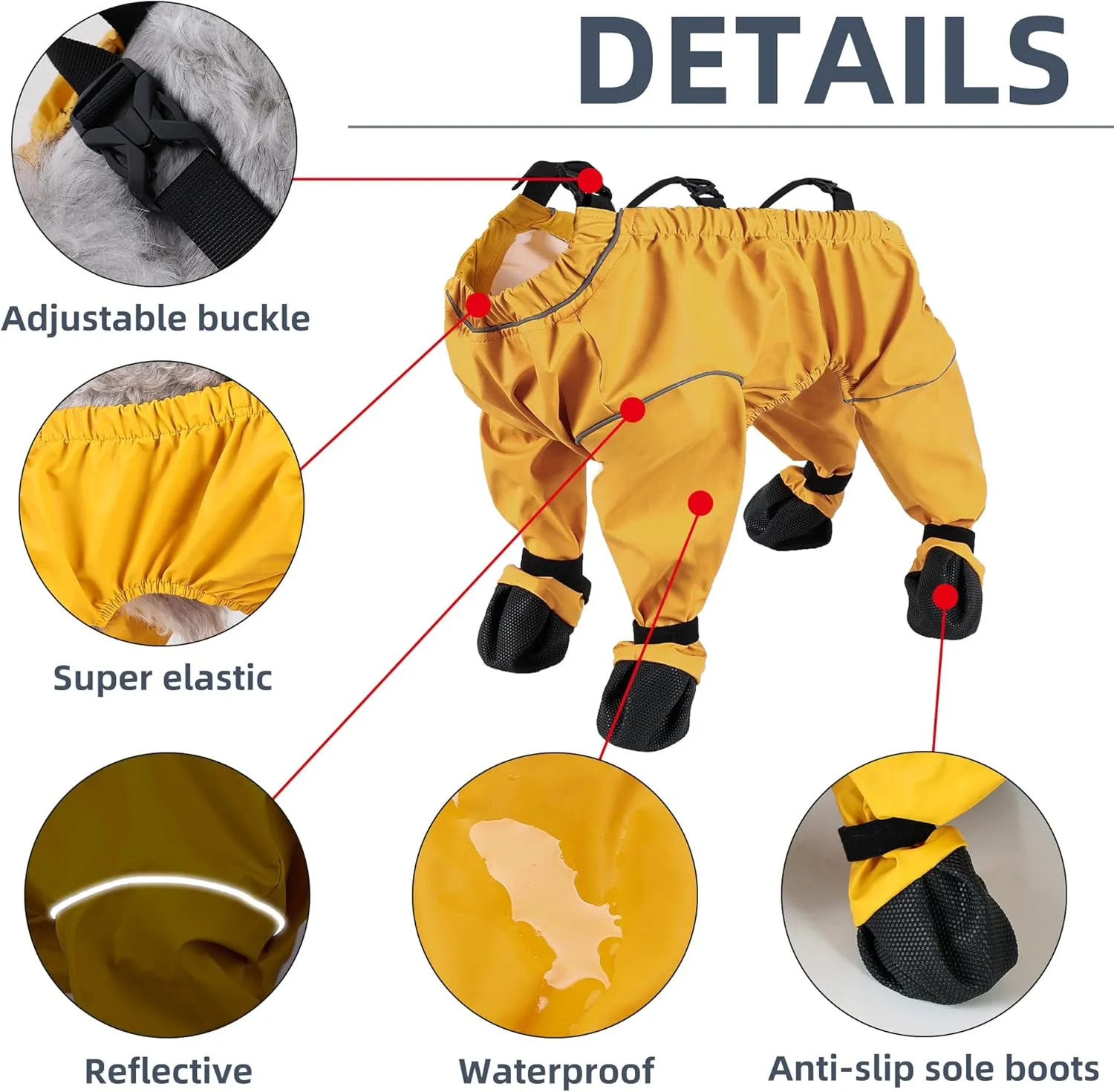 ASENKU Dog Shoes for Small Dogs, Soft Adjustable Dog Clothes with Dog Boots, Waterproof Anti-Slip Dog Boots & Paw Protectors for Rainy Days, Outdoor Walking, Running, Hiking (Yellow, S)