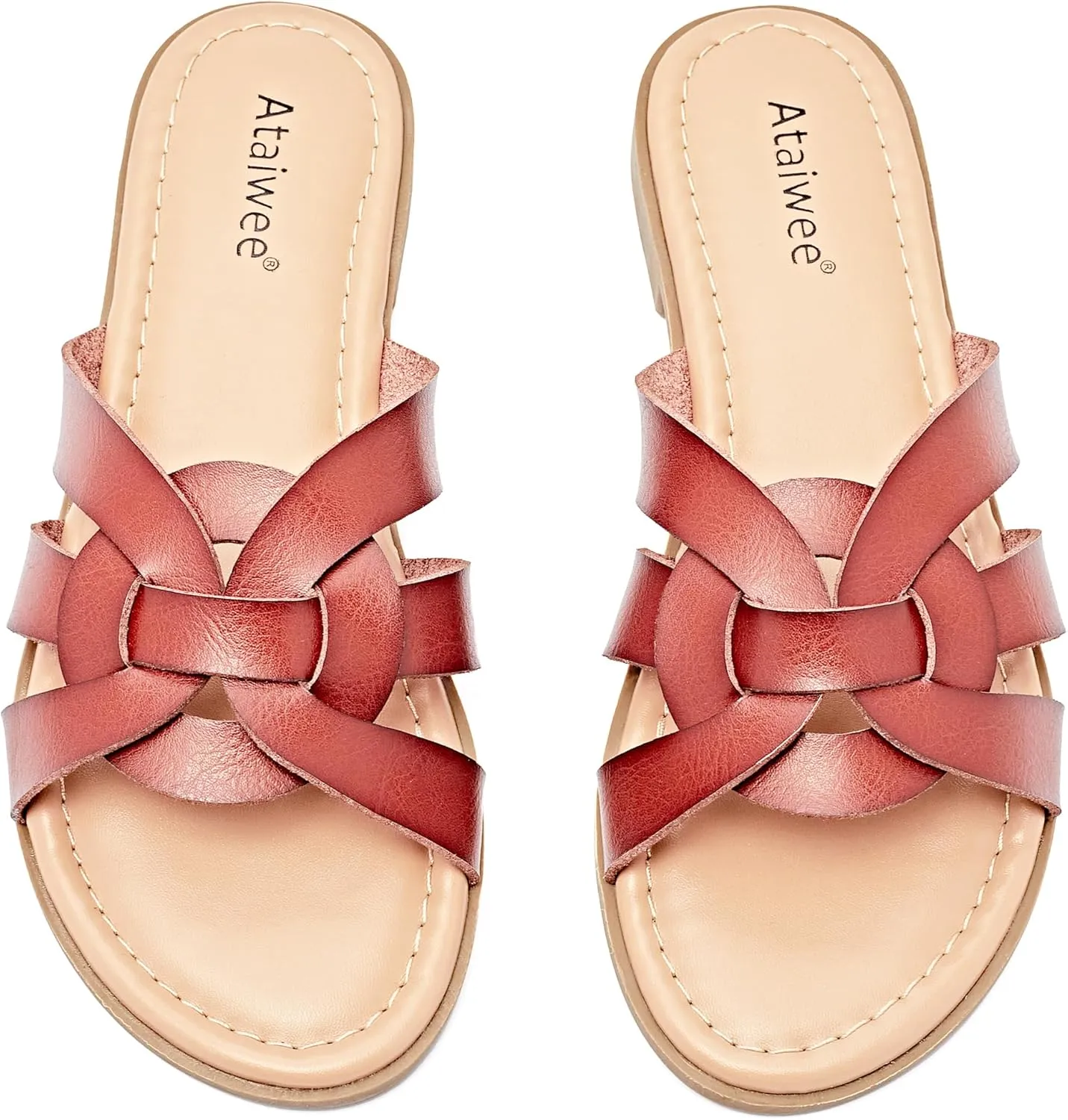 Ataiwee Women's Flat Slide Sandals - Ladies Casual Slip On Criss Cross Strap Summer Shoes.