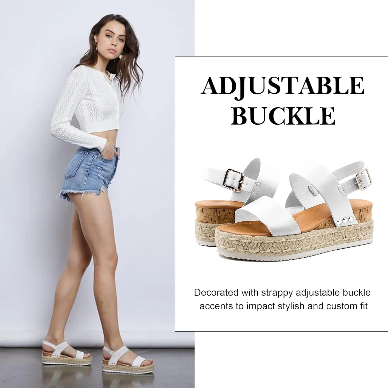 Athlefit Women's Espadrilles Sandals Ankle Strap Buckle Wedge Sandal Open Toe Studded Platform Sandals