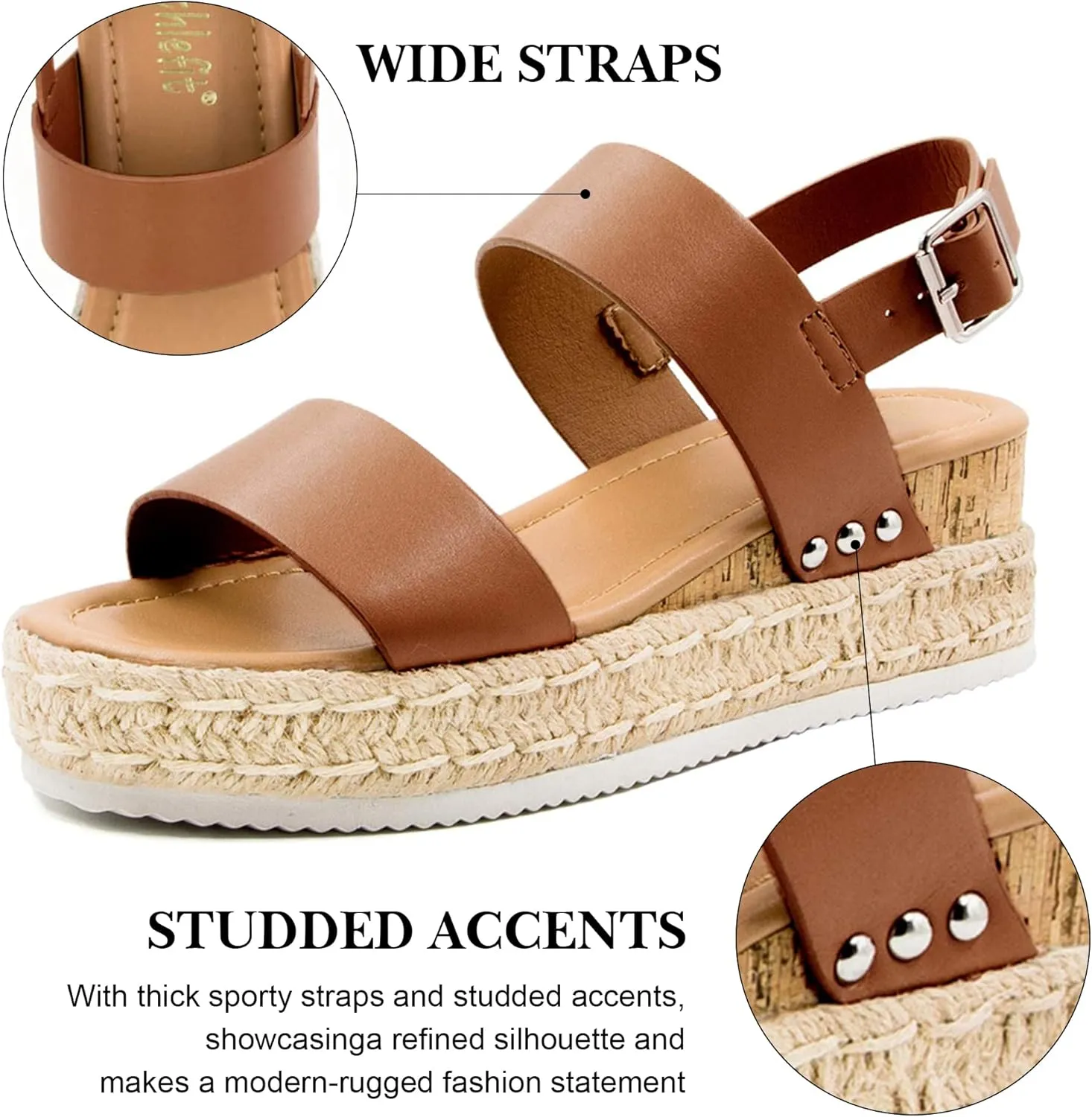 Athlefit Women's Espadrilles Sandals Ankle Strap Buckle Wedge Sandal Open Toe Studded Platform Sandals