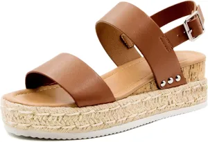 Athlefit Women's Espadrilles Sandals Ankle Strap Buckle Wedge Sandal Open Toe Studded Platform Sandals