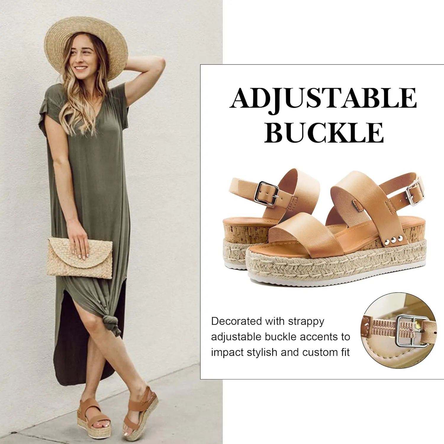 Athlefit Women's Espadrilles Sandals Ankle Strap Buckle Wedge Sandal Open Toe Studded Platform Sandals