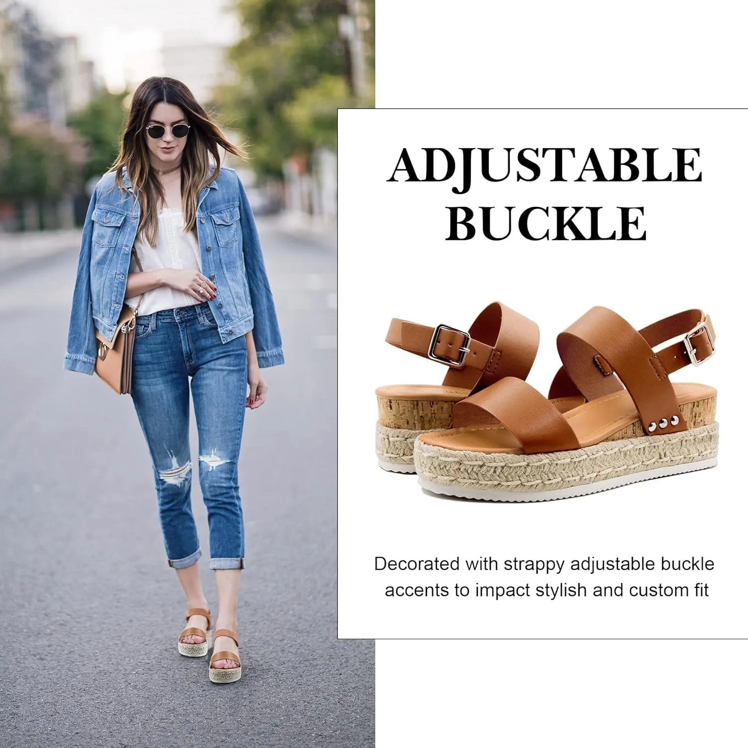 Athlefit Women's Espadrilles Sandals Ankle Strap Buckle Wedge Sandal Open Toe Studded Platform Sandals