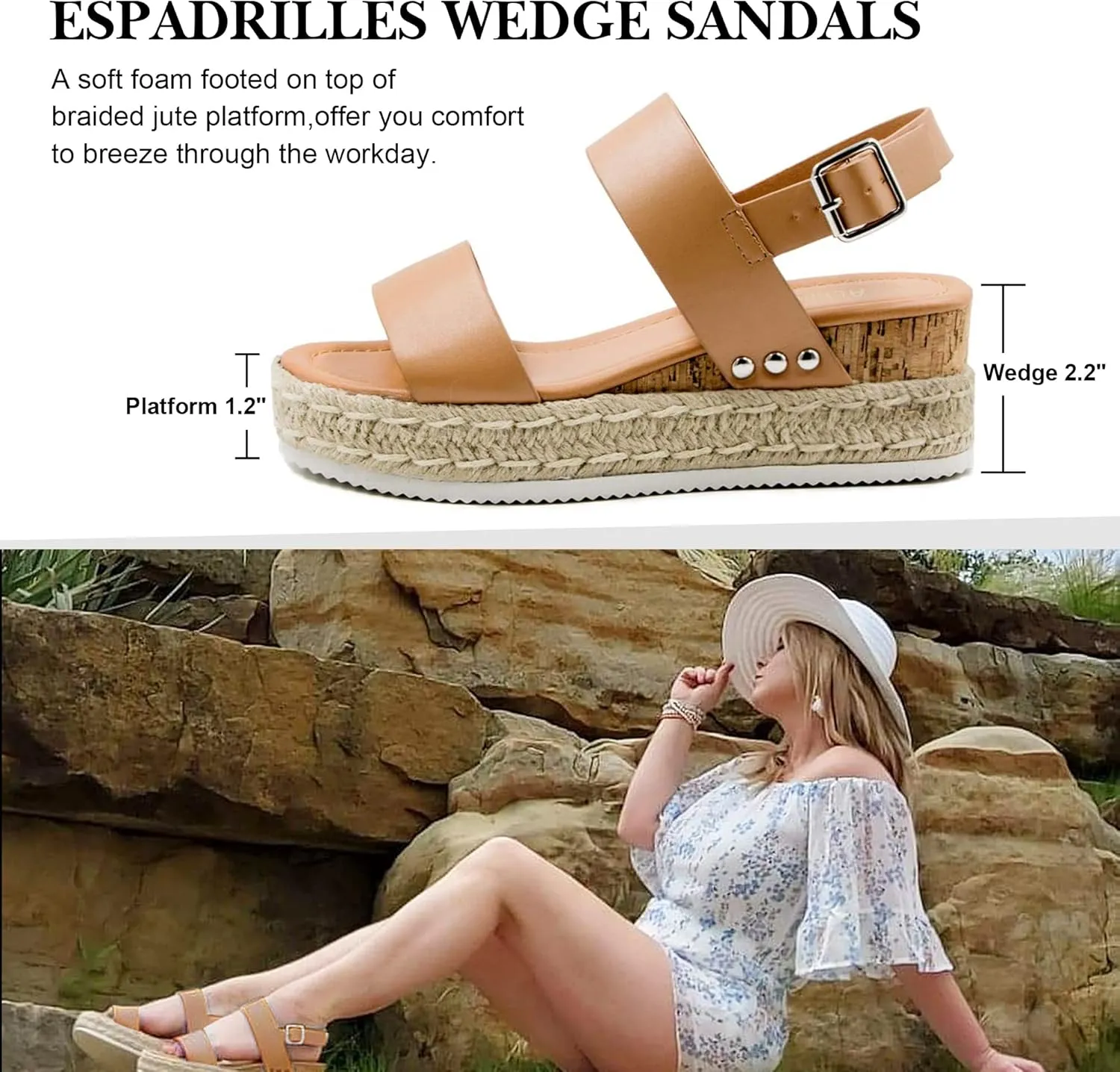 Athlefit Women's Espadrilles Sandals Ankle Strap Buckle Wedge Sandal Open Toe Studded Platform Sandals
