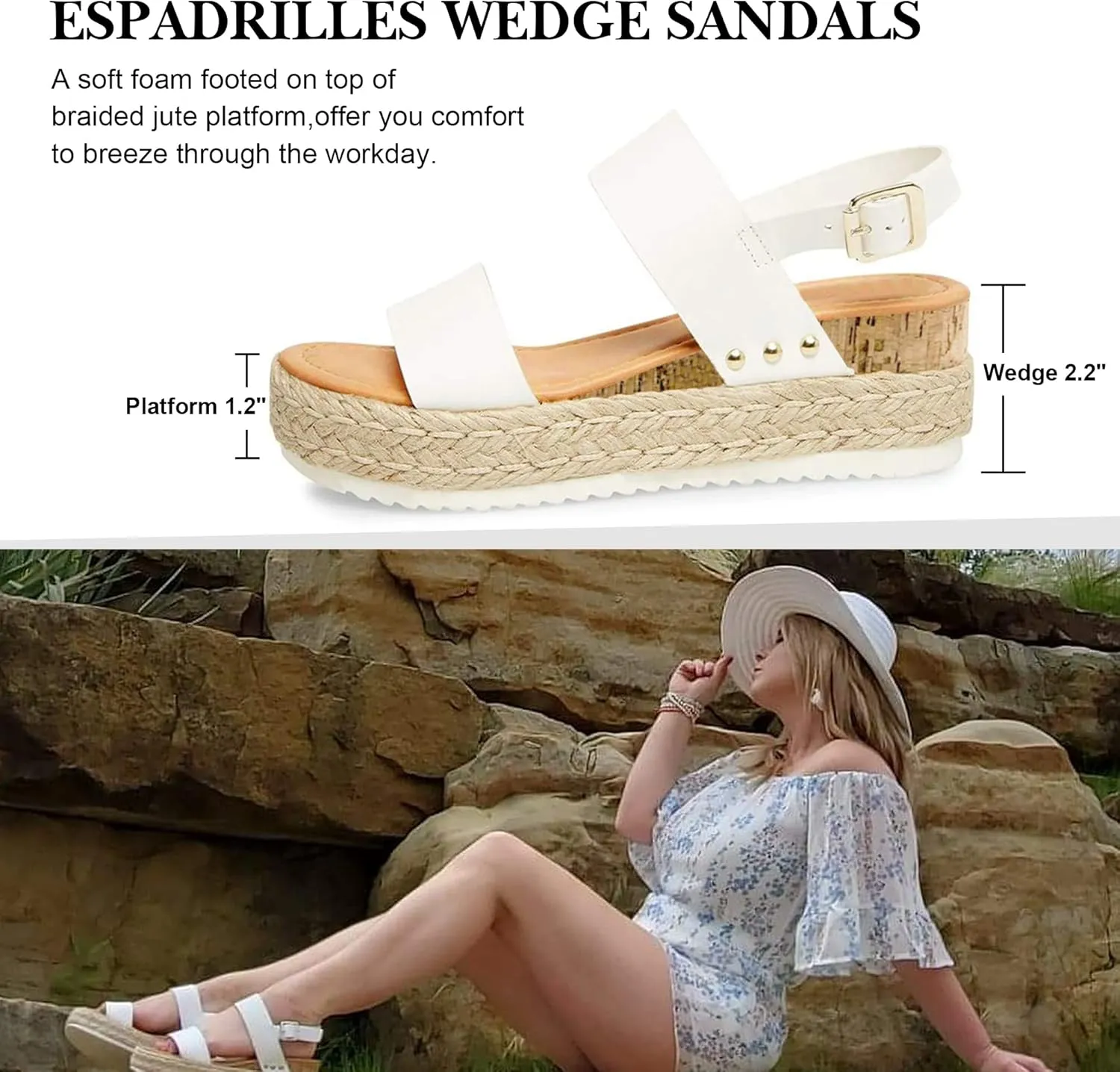 Athlefit Women's Espadrilles Sandals Ankle Strap Buckle Wedge Sandal Open Toe Studded Platform Sandals