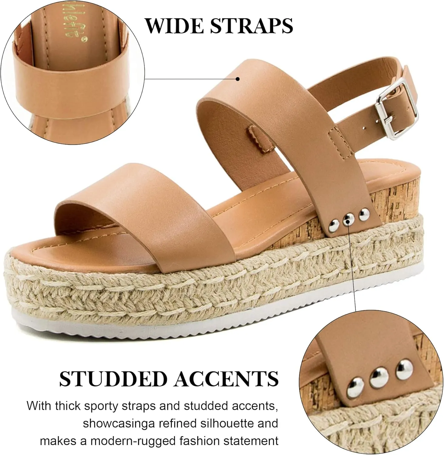 Athlefit Women's Espadrilles Sandals Ankle Strap Buckle Wedge Sandal Open Toe Studded Platform Sandals