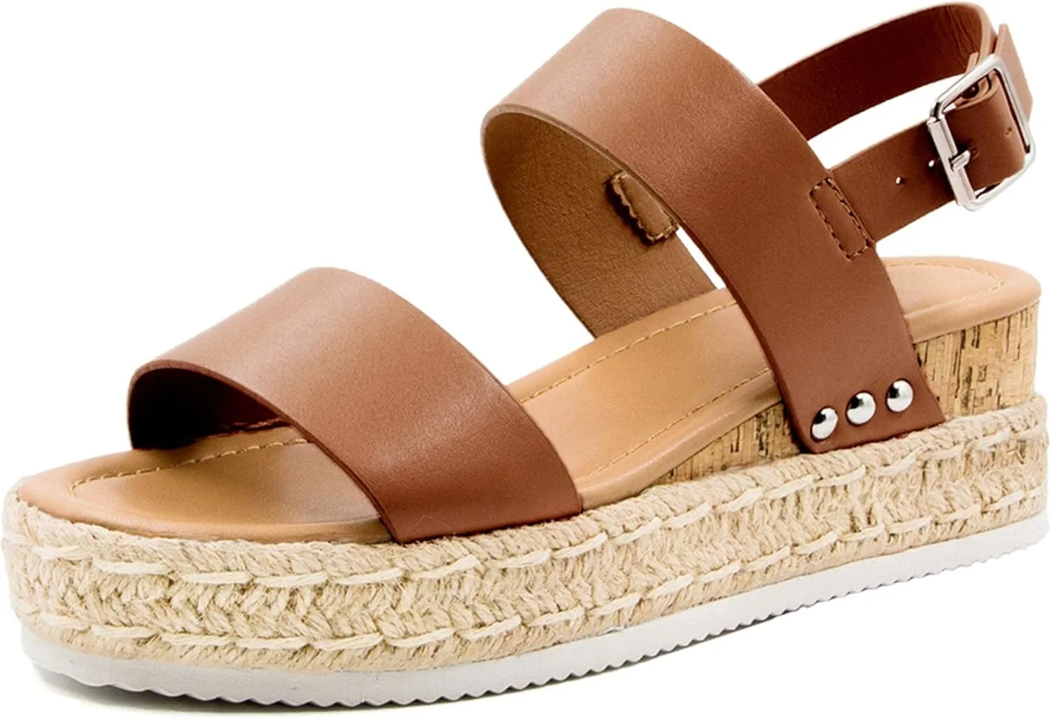 Athlefit Women's Espadrilles Sandals Ankle Strap Buckle Wedge Sandal Open Toe Studded Platform Sandals