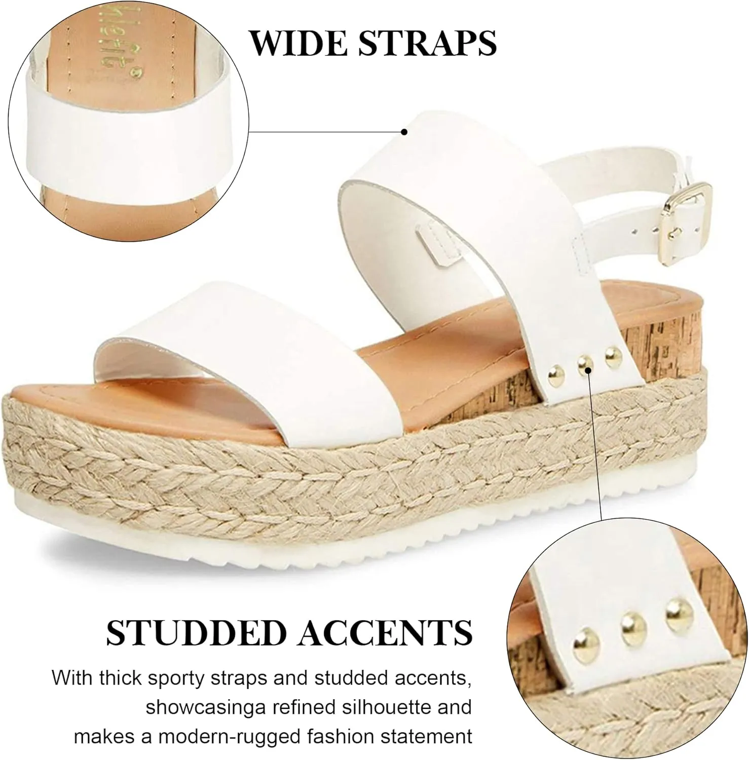 Athlefit Women's Espadrilles Sandals Ankle Strap Buckle Wedge Sandal Open Toe Studded Platform Sandals