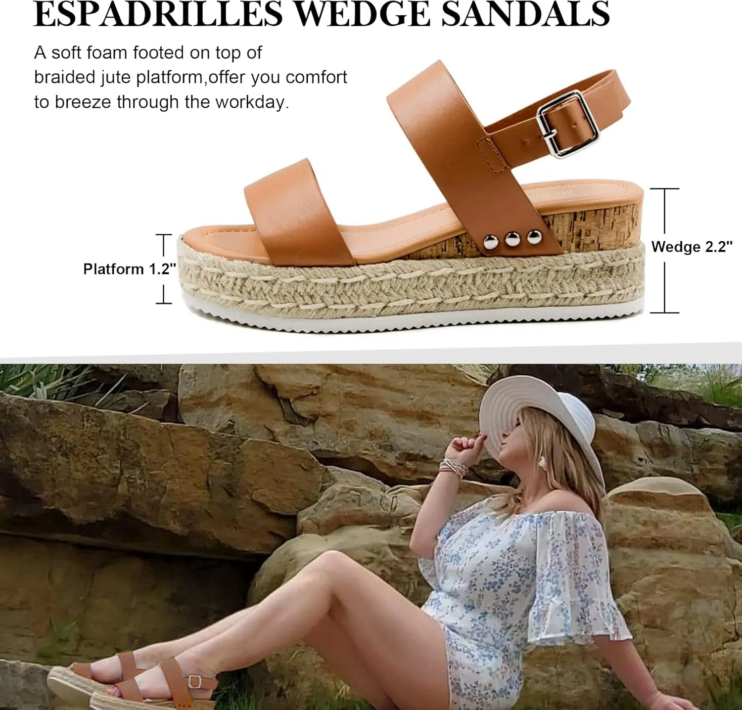 Athlefit Women's Espadrilles Sandals Ankle Strap Buckle Wedge Sandal Open Toe Studded Platform Sandals