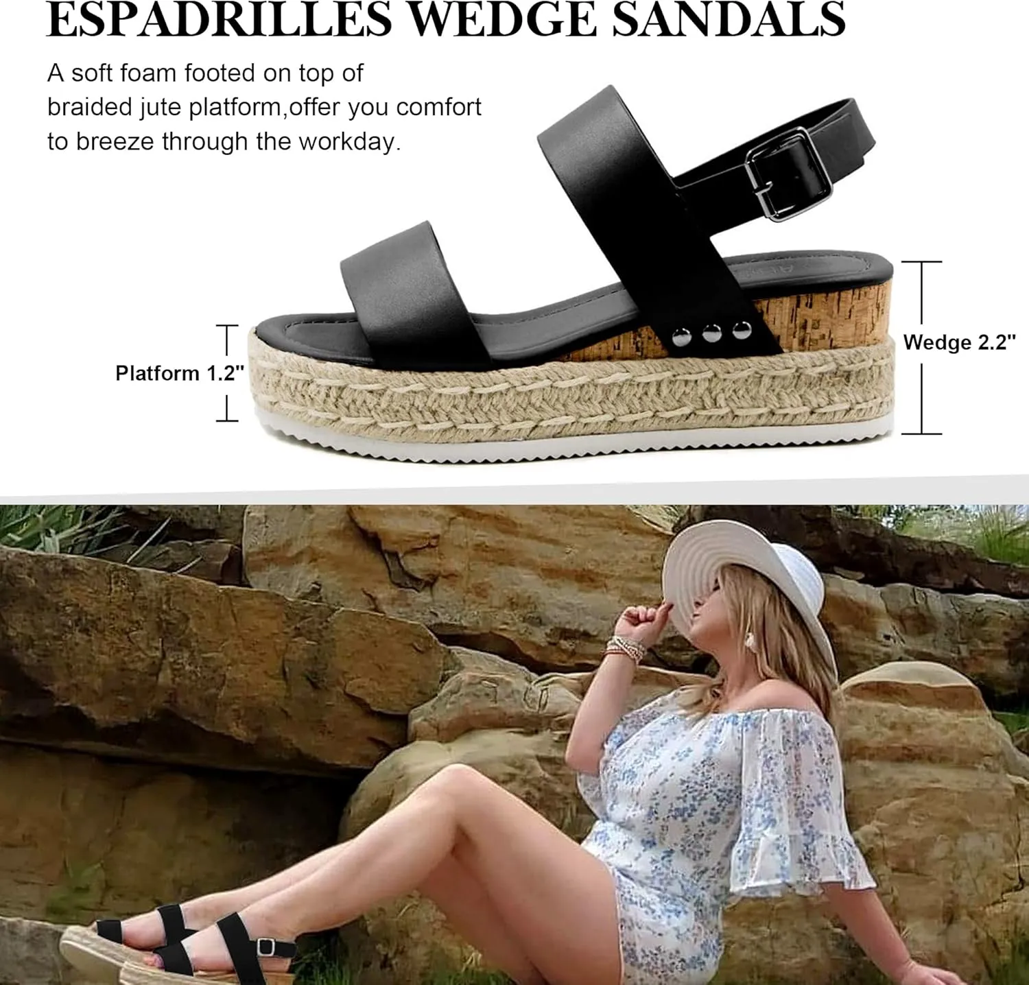 Athlefit Women's Espadrilles Sandals Ankle Strap Buckle Wedge Sandal Open Toe Studded Platform Sandals