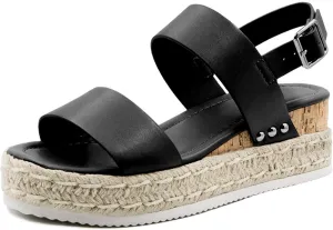 Athlefit Women's Espadrilles Sandals Ankle Strap Buckle Wedge Sandal Open Toe Studded Platform Sandals