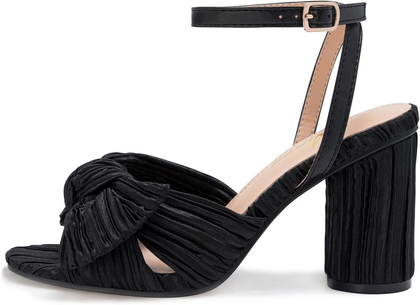 Athlefit Women's Open Toe Chunky Heels Pleated Bow Ankle Strap Heeled Sandals Wedding Bridal Shoes