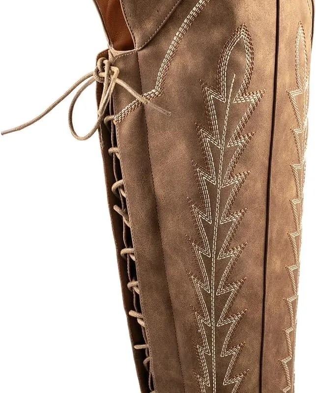 Atuelang Cowboy Boots for Women Thigh High Cowgirl Boots Wide Calf Western Embroidered Over The Knee Boots
