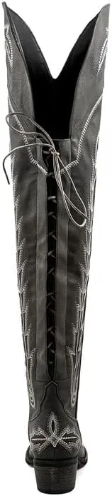 Atuelang Cowboy Boots for Women Thigh High Cowgirl Boots Wide Calf Western Embroidered Over The Knee Boots