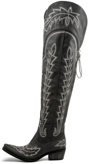 Atuelang Cowboy Boots for Women Thigh High Cowgirl Boots Wide Calf Western Embroidered Over The Knee Boots