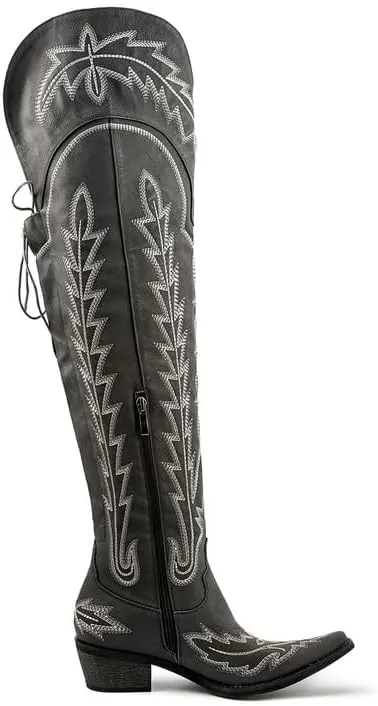 Atuelang Cowboy Boots for Women Thigh High Cowgirl Boots Wide Calf Western Embroidered Over The Knee Boots