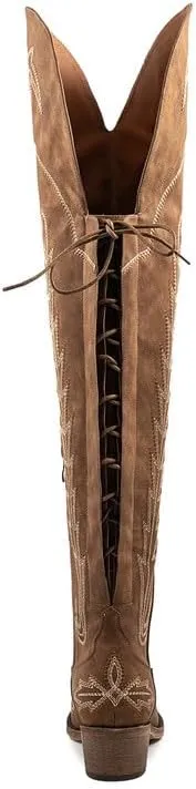Atuelang Cowboy Boots for Women Thigh High Cowgirl Boots Wide Calf Western Embroidered Over The Knee Boots