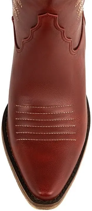Atuelang Western Cowboy Boots for Women Knee High Wide Calf Lace Up Embroidered Cowgirl Boots