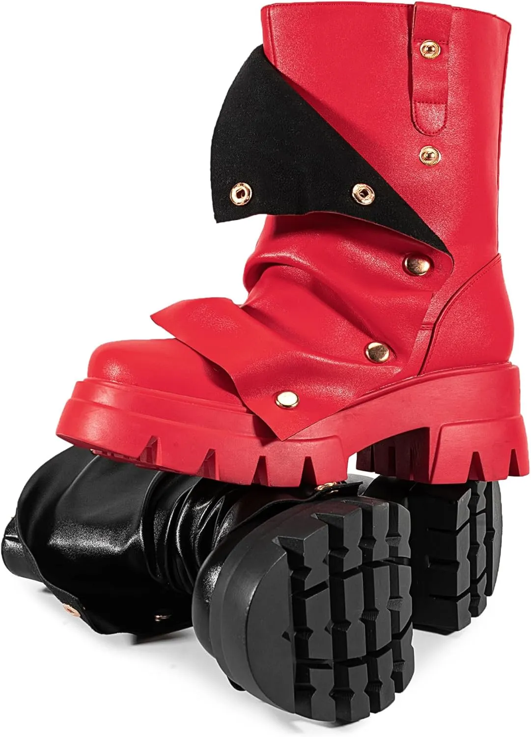 Atuelang Women's Slouchy Fold Over Boots Platform Wide Calf Shark Boots Pull On Fashion Short Booties
