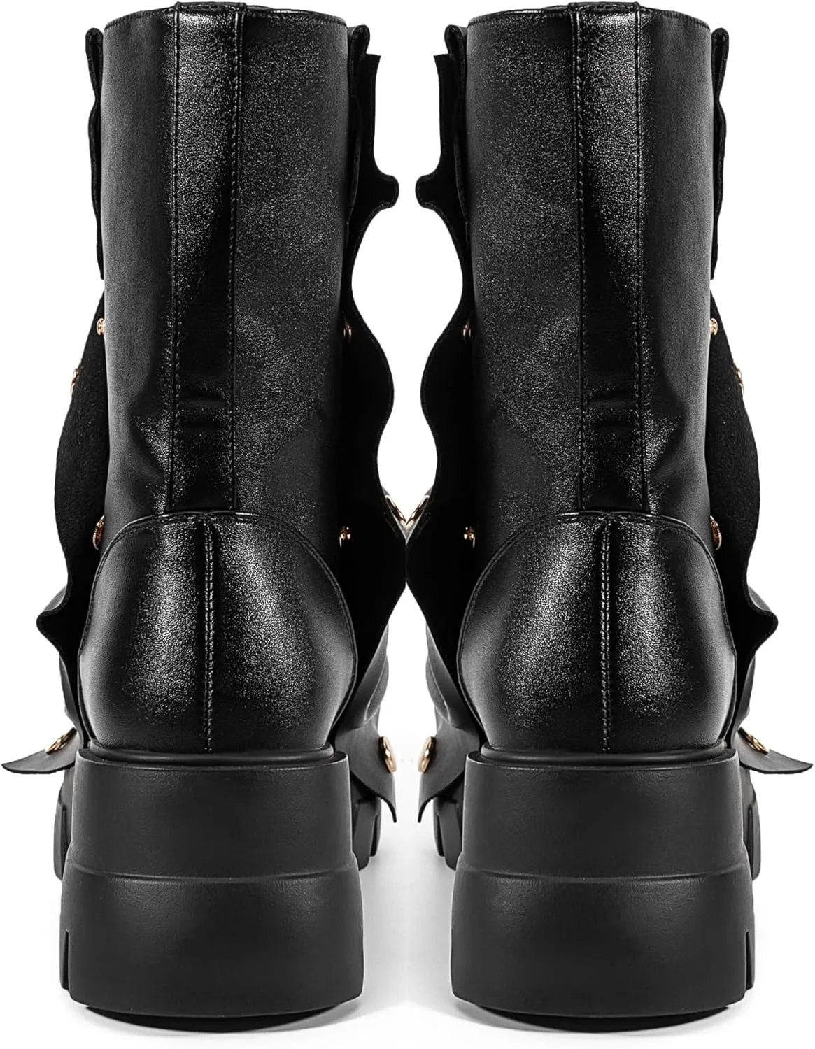 Atuelang Women's Slouchy Fold Over Boots Platform Wide Calf Shark Boots Pull On Fashion Short Booties