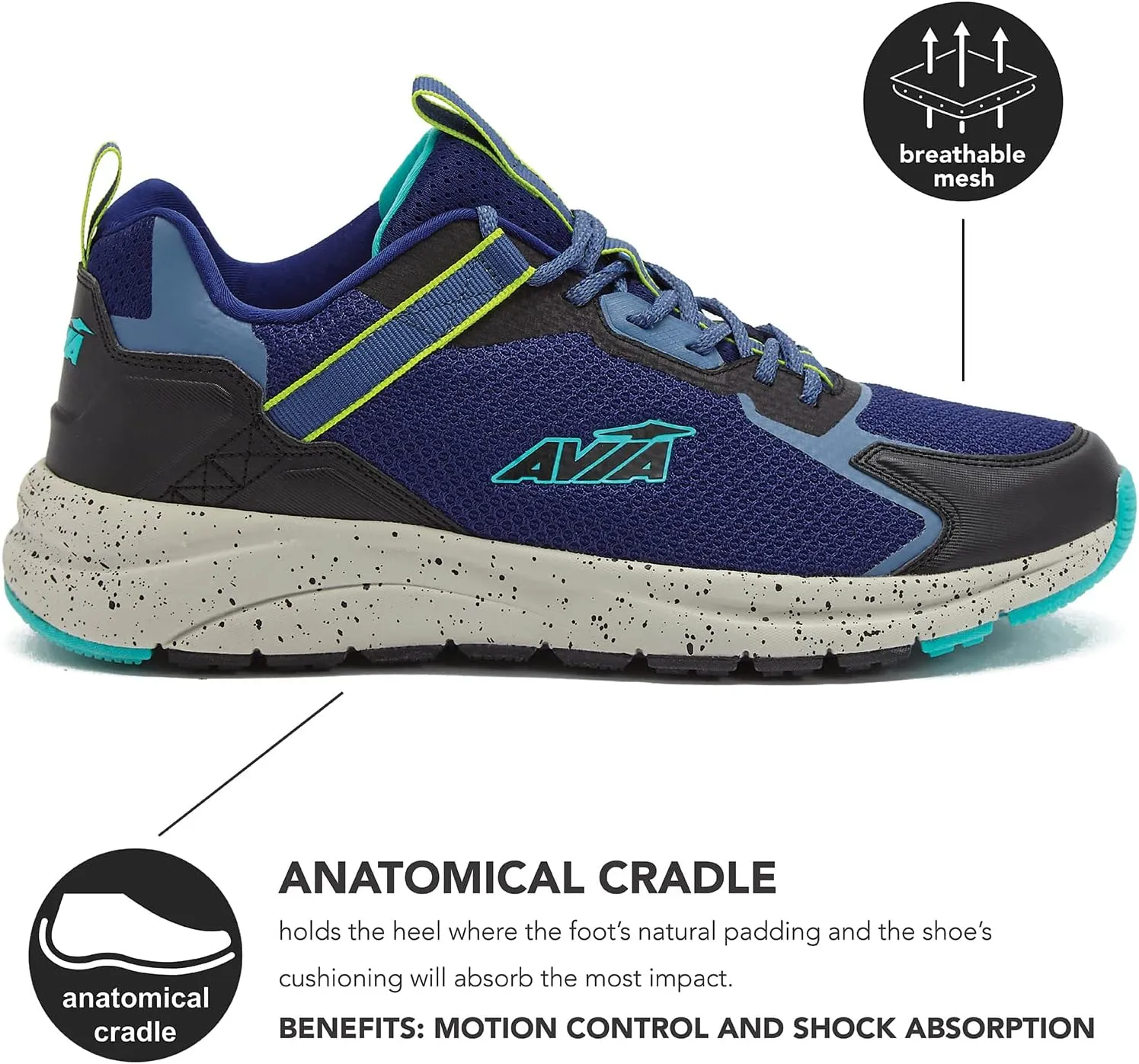 Avia Canyon Men’s Trail Shoes and Walking Sneakers with Arch Support and Breathable Mesh