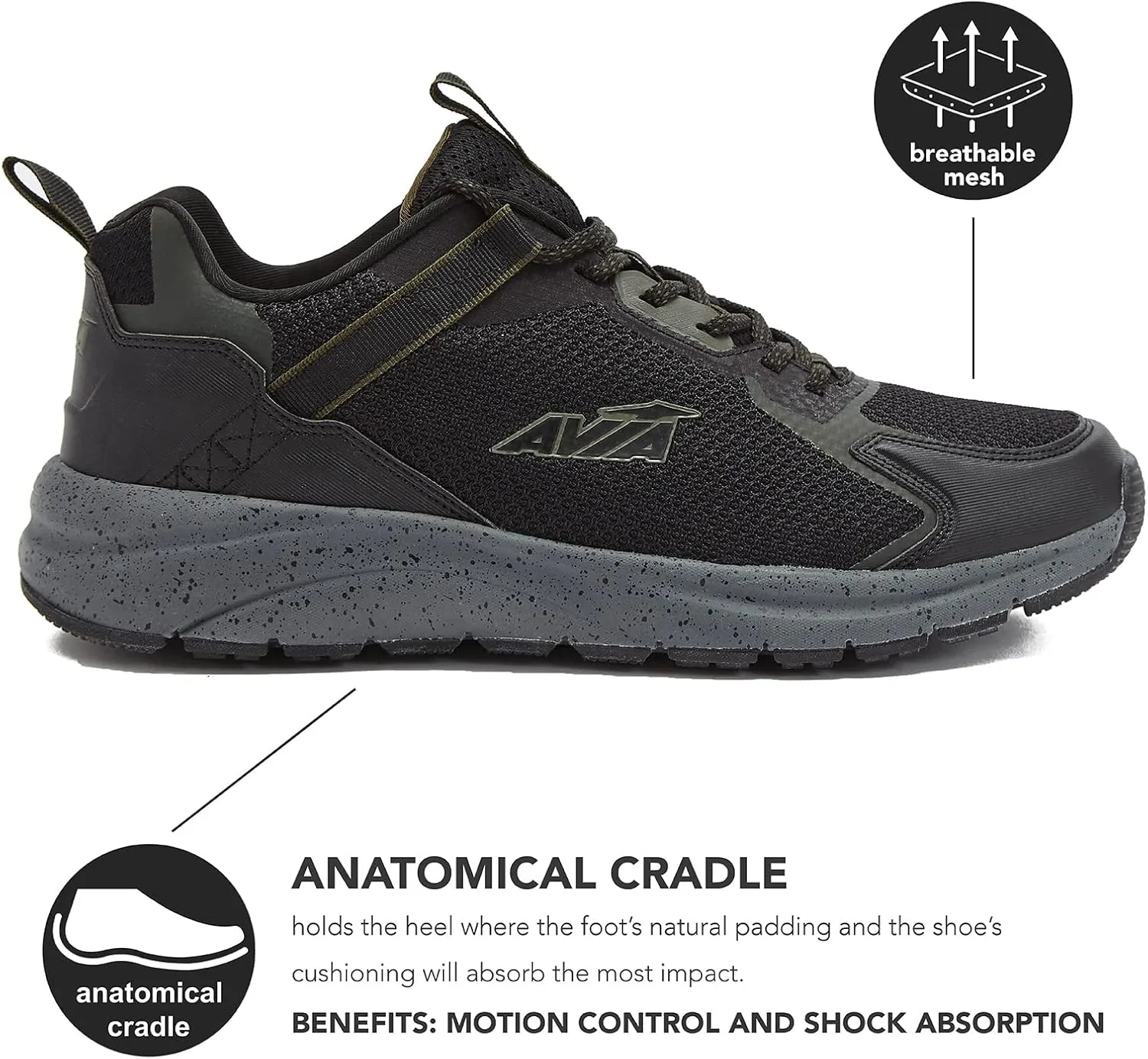 Avia Canyon Men’s Trail Shoes and Walking Sneakers with Arch Support and Breathable Mesh