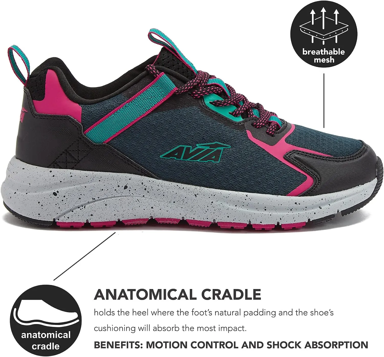 Avia Canyon Womens Trail Shoes and Walking Sneakers with Arch Support and Breathable Mesh
