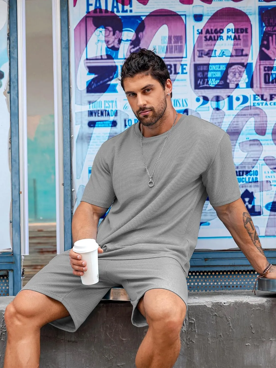 Babioboa Men's Short Sleeve Tracksuit Summer T Shirt & Shorts set 2 Pockets Oversize Two Piece Casual Daily Duty-off