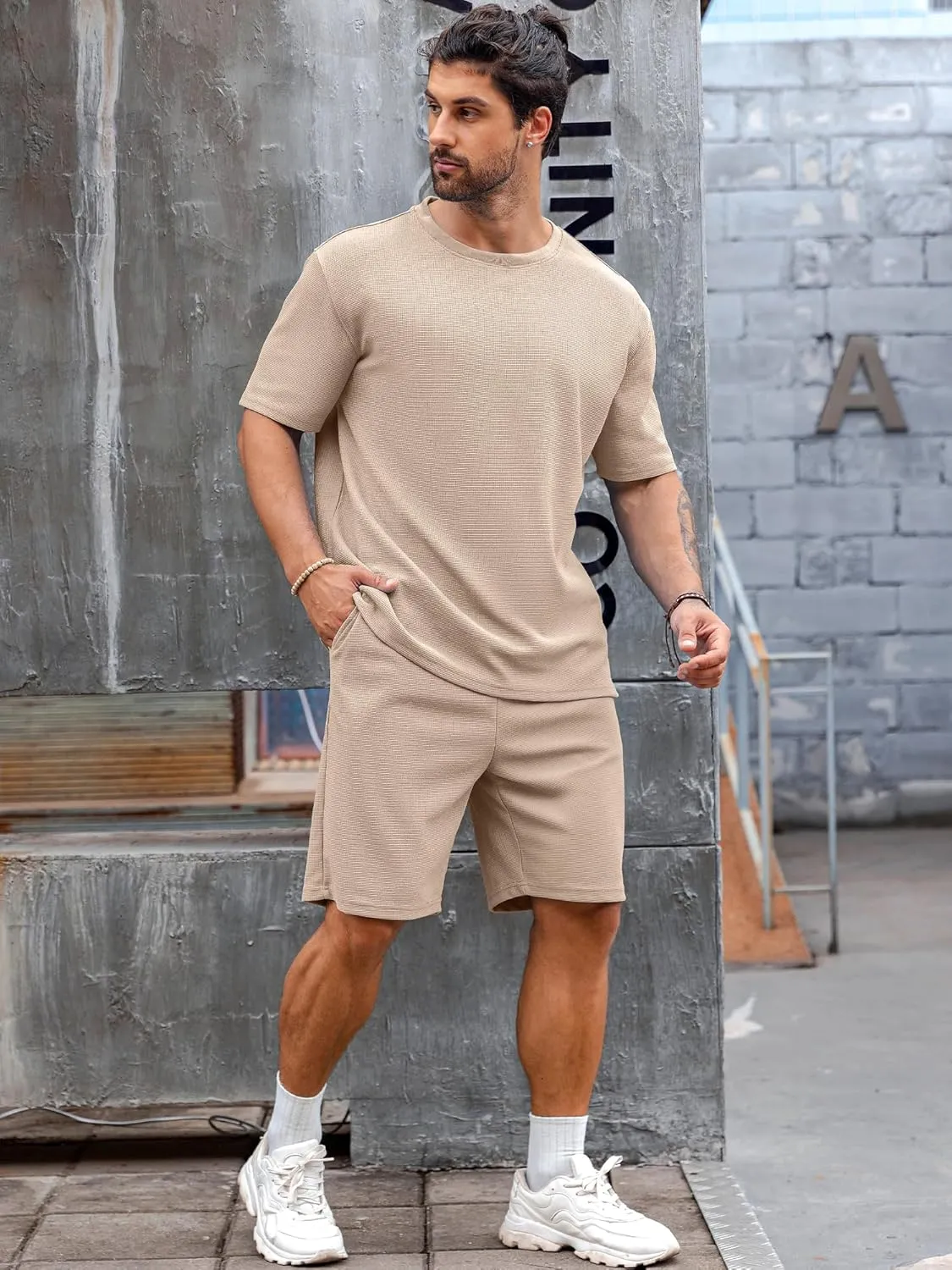 Babioboa Men's Short Sleeve Tracksuit Summer T Shirt & Shorts set 2 Pockets Oversize Two Piece Casual Daily Duty-off