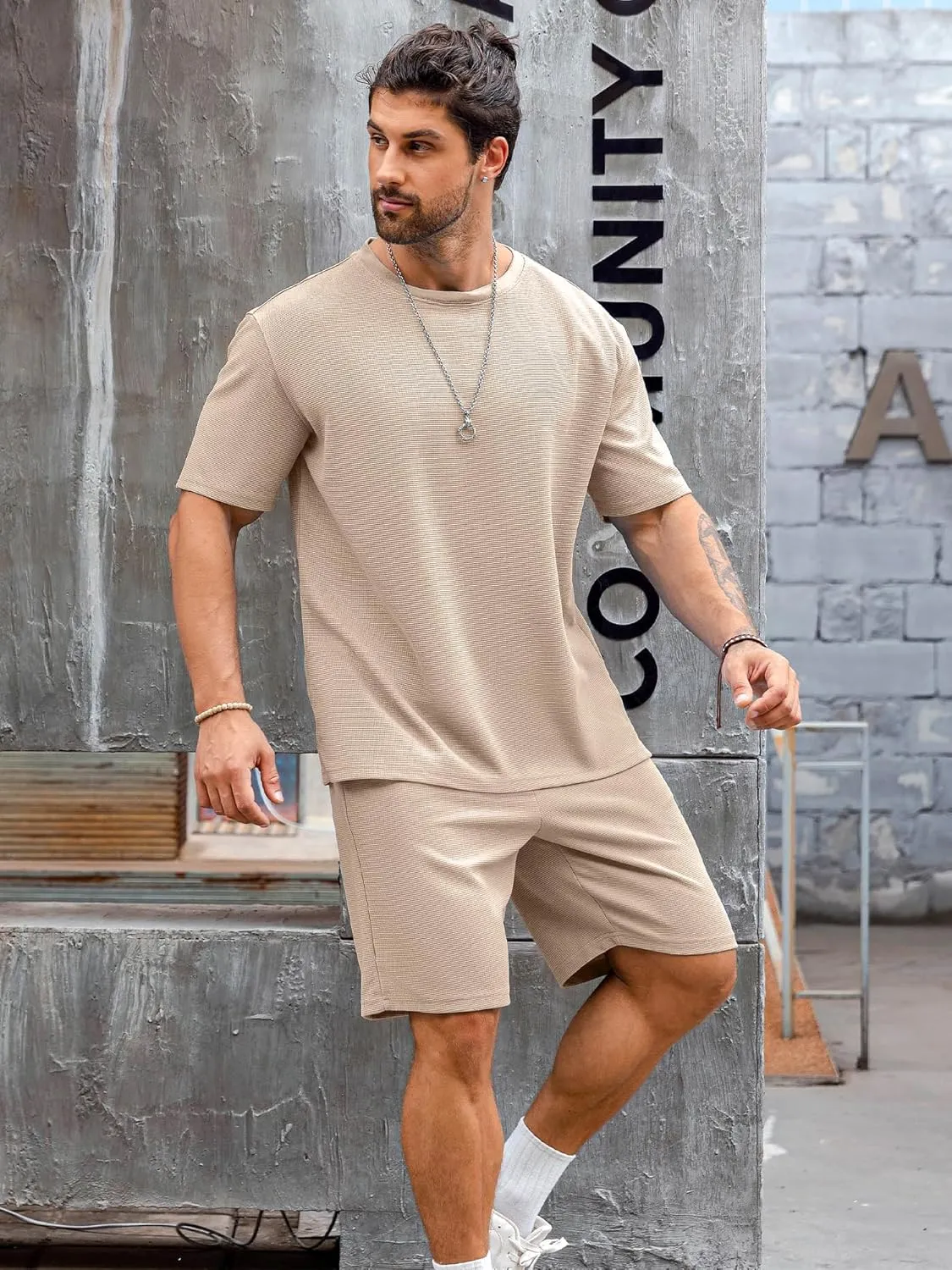 Babioboa Men's Short Sleeve Tracksuit Summer T Shirt & Shorts set 2 Pockets Oversize Two Piece Casual Daily Duty-off