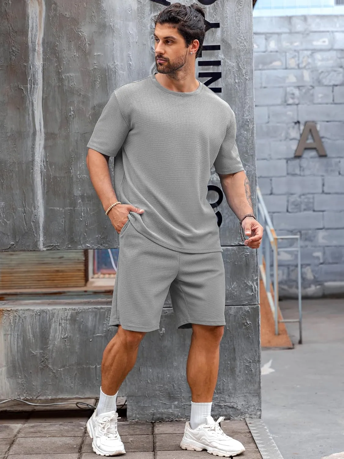 Babioboa Men's Short Sleeve Tracksuit Summer T Shirt & Shorts set 2 Pockets Oversize Two Piece Casual Daily Duty-off