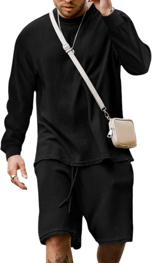 Babioboa Men's Short Sleeve Tracksuit Summer T Shirt & Shorts set 2 Pockets Oversize Two Piece Casual Daily Duty-off