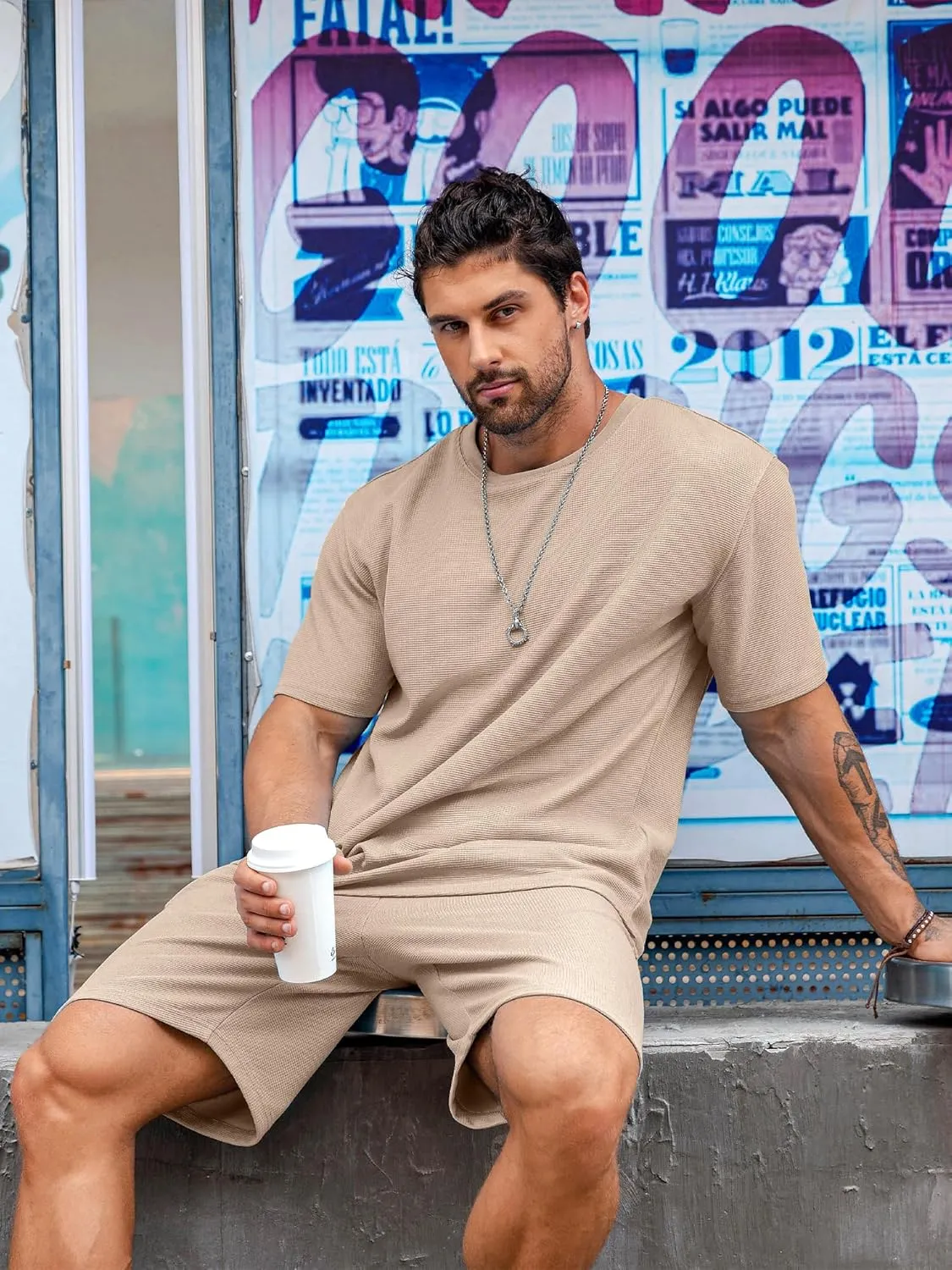 Babioboa Men's Short Sleeve Tracksuit Summer T Shirt & Shorts set 2 Pockets Oversize Two Piece Casual Daily Duty-off