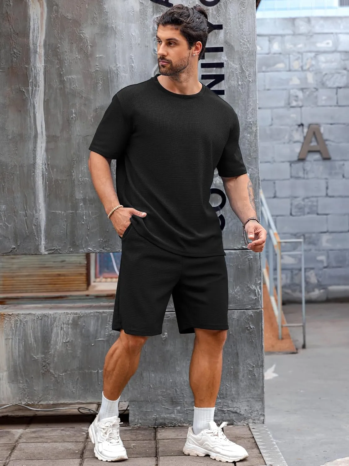 Babioboa Men's Short Sleeve Tracksuit Summer T Shirt & Shorts set 2 Pockets Oversize Two Piece Casual Daily Duty-off