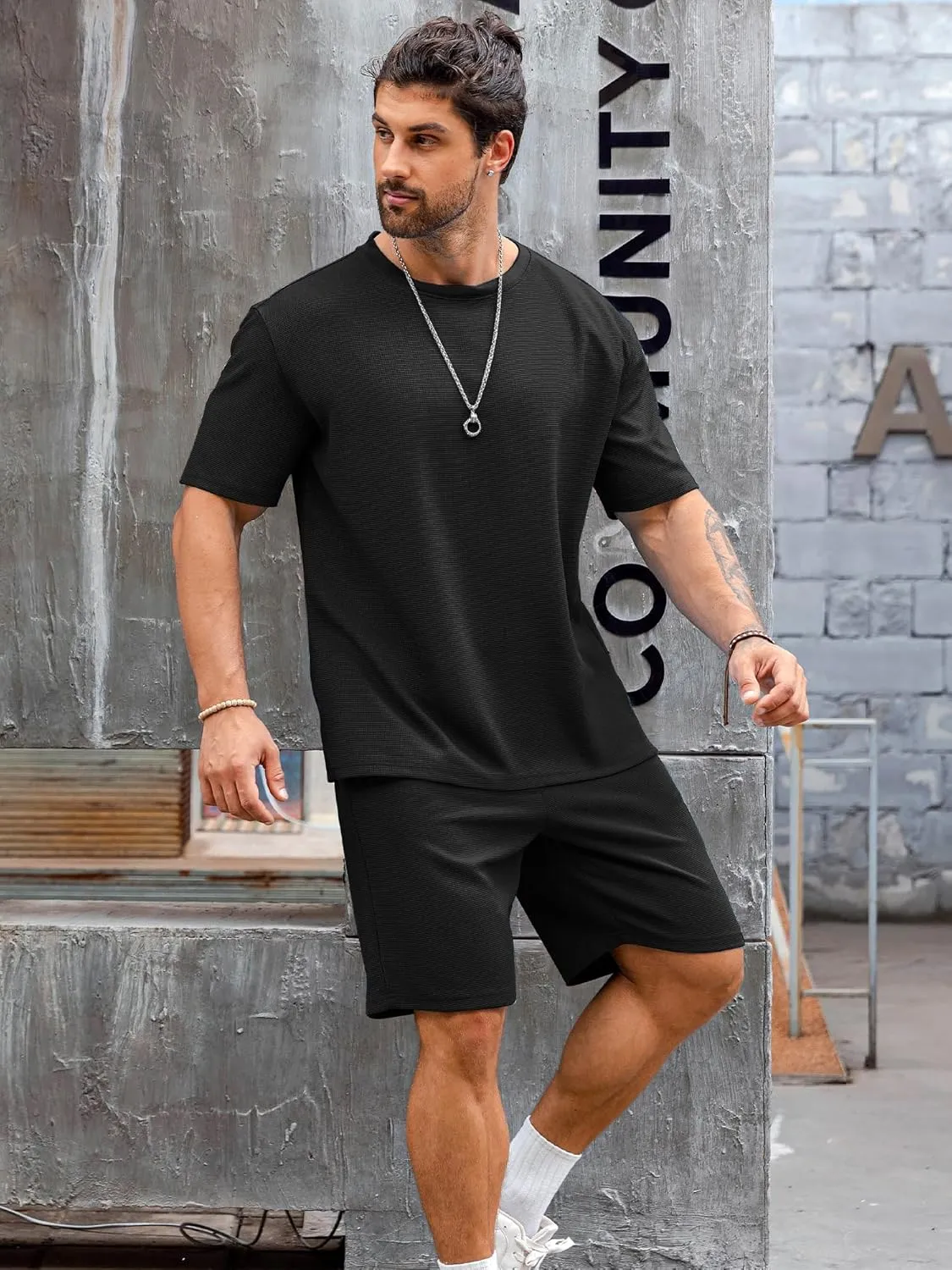 Babioboa Men's Short Sleeve Tracksuit Summer T Shirt & Shorts set 2 Pockets Oversize Two Piece Casual Daily Duty-off