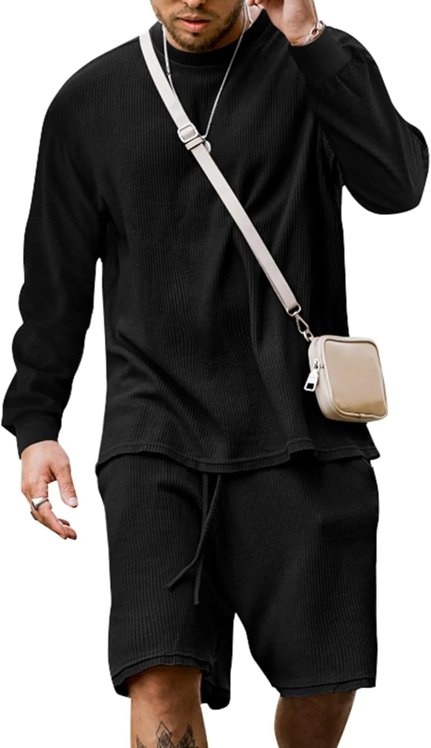 Babioboa Men's Short Sleeve Tracksuit Summer T Shirt & Shorts set 2 Pockets Oversize Two Piece Casual Daily Duty-off