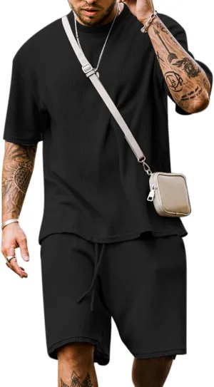 Babioboa Men's Short Sleeve Tracksuit Summer T Shirt & Shorts set 2 Pockets Oversize Two Piece Casual Daily Duty-off