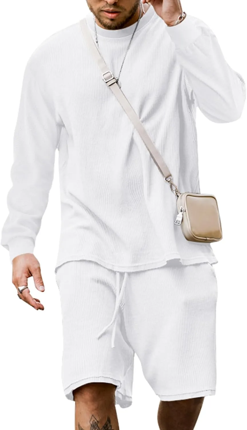 Babioboa Men's Short Sleeve Tracksuit Summer T Shirt & Shorts set 2 Pockets Oversize Two Piece Casual Daily Duty-off