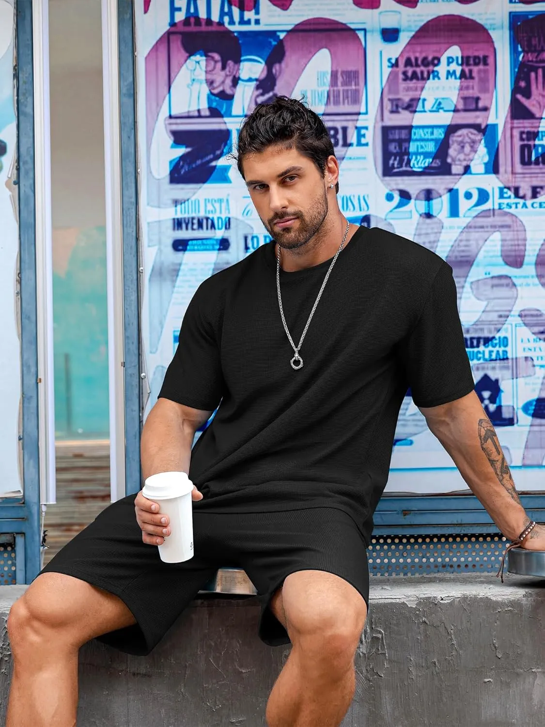 Babioboa Men's Short Sleeve Tracksuit Summer T Shirt & Shorts set 2 Pockets Oversize Two Piece Casual Daily Duty-off