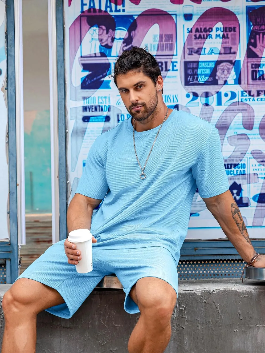 Babioboa Men's Short Sleeve Tracksuit Summer T Shirt & Shorts set 2 Pockets Oversize Two Piece Casual Daily Duty-off