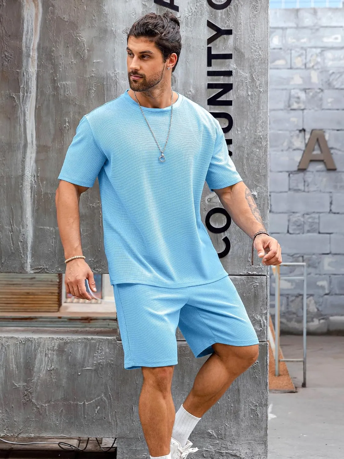 Babioboa Men's Short Sleeve Tracksuit Summer T Shirt & Shorts set 2 Pockets Oversize Two Piece Casual Daily Duty-off