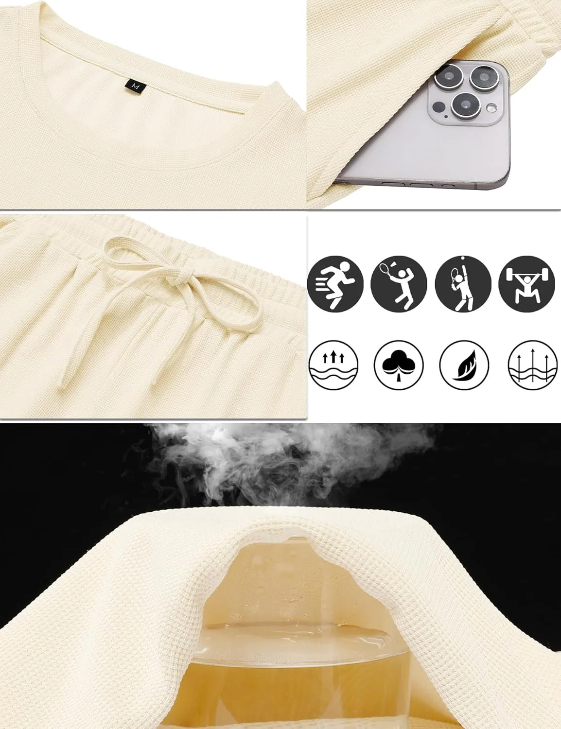 Babioboa Men's Short Sleeve Tracksuit Summer T Shirt & Shorts set Pocket Waffle Solid Two Piece Casual Daily Duty-off
