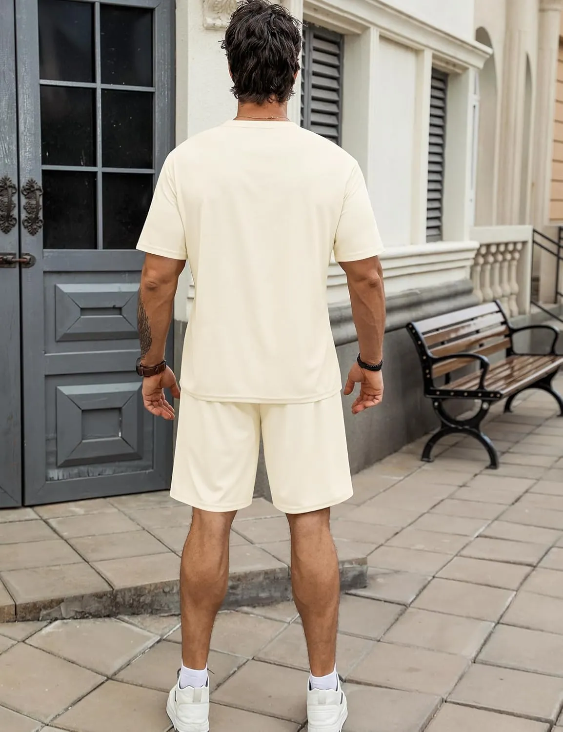 Babioboa Men's Short Sleeve Tracksuit Summer T Shirt & Shorts set Pocket Waffle Solid Two Piece Casual Daily Duty-off