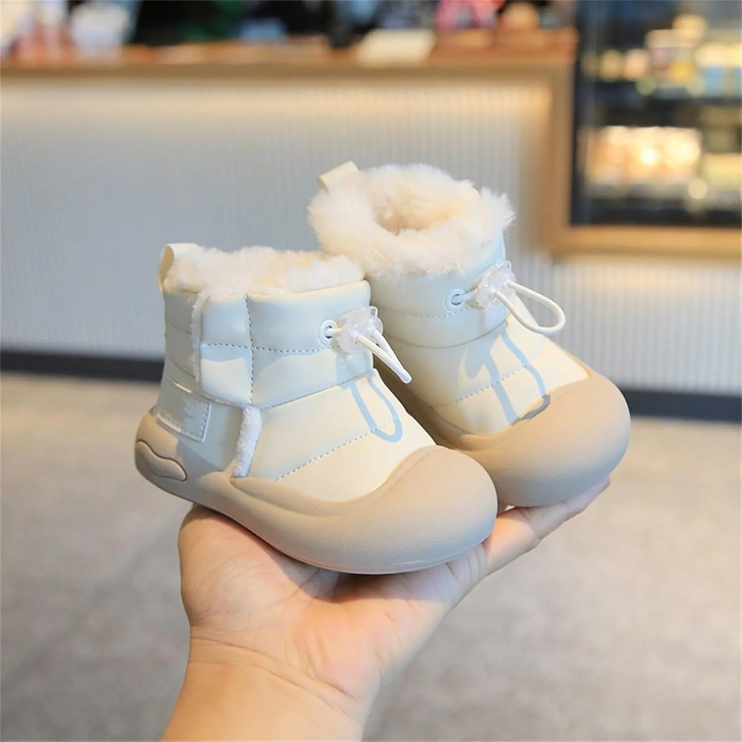Baby Infant Fuzzy Snow Rubber Booties Cotton Soft Shoes Toddler Winter Warm Thick Boots Outdoor Ski Comfy Non Slip