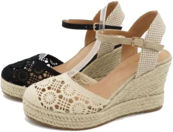 BAMBOO Ditch-10 Women's Embroidered Espadrille Ankle Strap Wedge Sandals