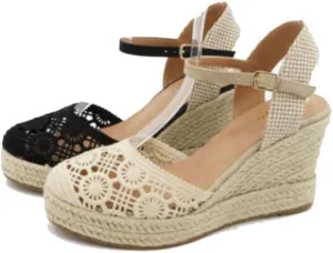 BAMBOO Ditch-10 Women's Embroidered Espadrille Ankle Strap Wedge Sandals